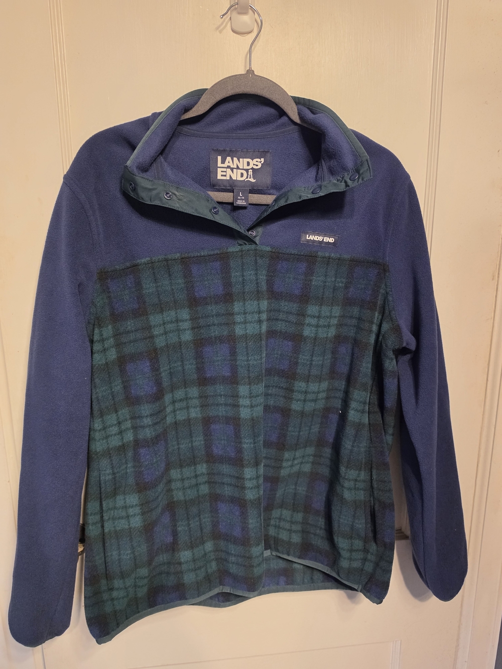 Lands' End Blue & Green Plaid Fleece Pullover